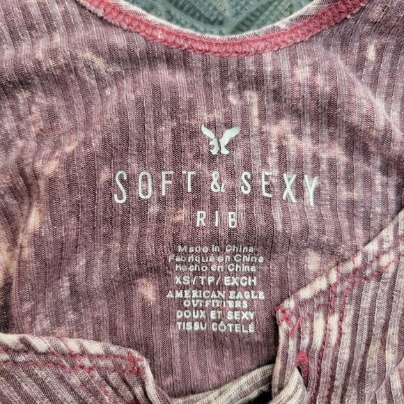 American Eagle Soft and Sexy Rib Tank XS Lace Up Tie Dye Top - Picture 3 of 6